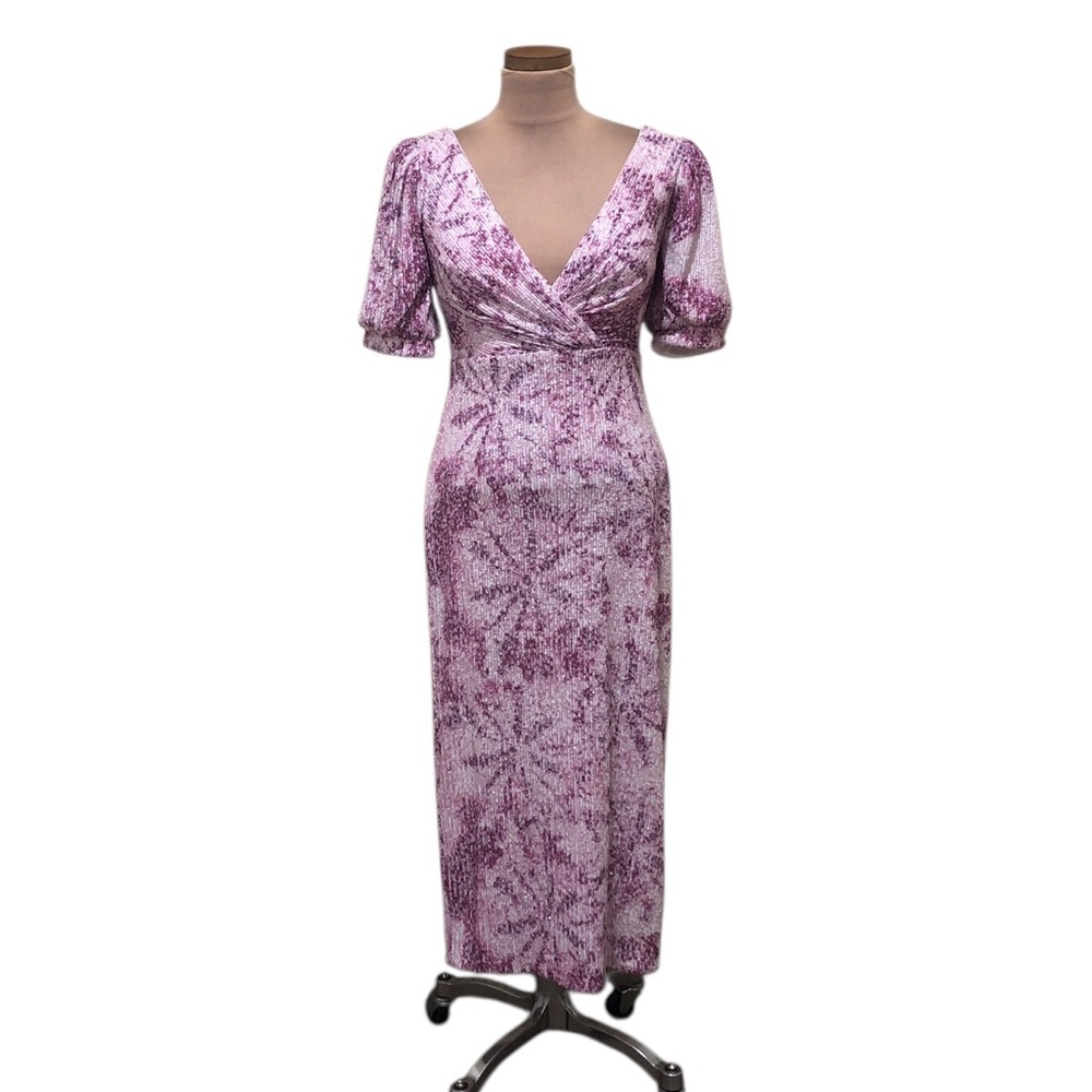 Badgley Mischka Midi Dress Size 4 Purple Sequins